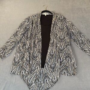 G Collection- Women’s All In One Blouse-Black & Brown Print Flowy Long Sleeve 1X